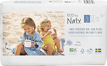 Eco by Naty Premium Bio-Windeln für empfindliche Haut, Größe 3, 4-9 Kg, 2 Packungen à 50 Stück (100 Stück insgesamt), weiß