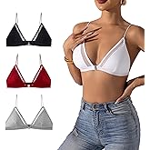 Cotorance Womens Cotton Bra No Underwire Unlined Plunge Front Closure Triangle Bralettes