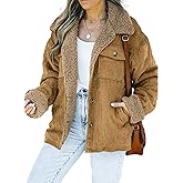 Dokotoo Corduroy Sherpa Jacket for Women Button Down Fleece Fur Collar Winter Warm Coat