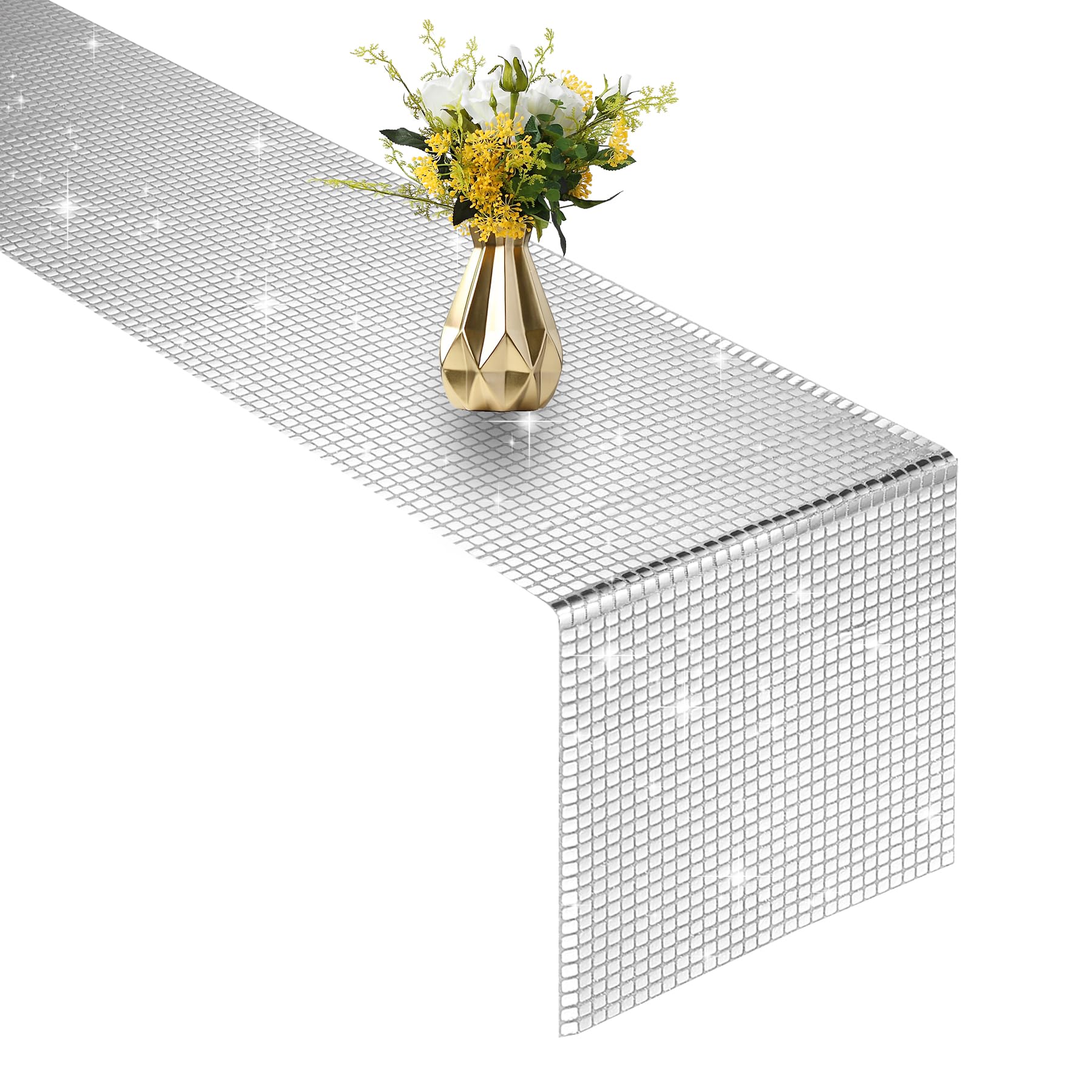 Photo 1 of 12x108 Inch Disco Ball Party Table Runner Silver Glitter Foil Table for Bachelorette Party 70's 80's Disco Ball Table Decorations (One Pack)