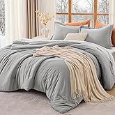 MUXHOMO Queen Comforter Set, All Season Ultra Soft Down Alternative Bedding - 3 Piece Lightweight Bed Set Includes 1 Comforter (90"x90") and 2 Pillow Shams (20"x26"), Light Grey