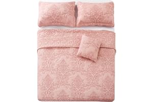 Home Soft Things Damask 4 Piece Bedspread Set, Scalloped Edge Reversible Quilt Coverlet Comforter Prewashed Bedding Set, Matelasse Embossed Floral Solid Pattern,Dusty Pink Oversize King(120" x 120")