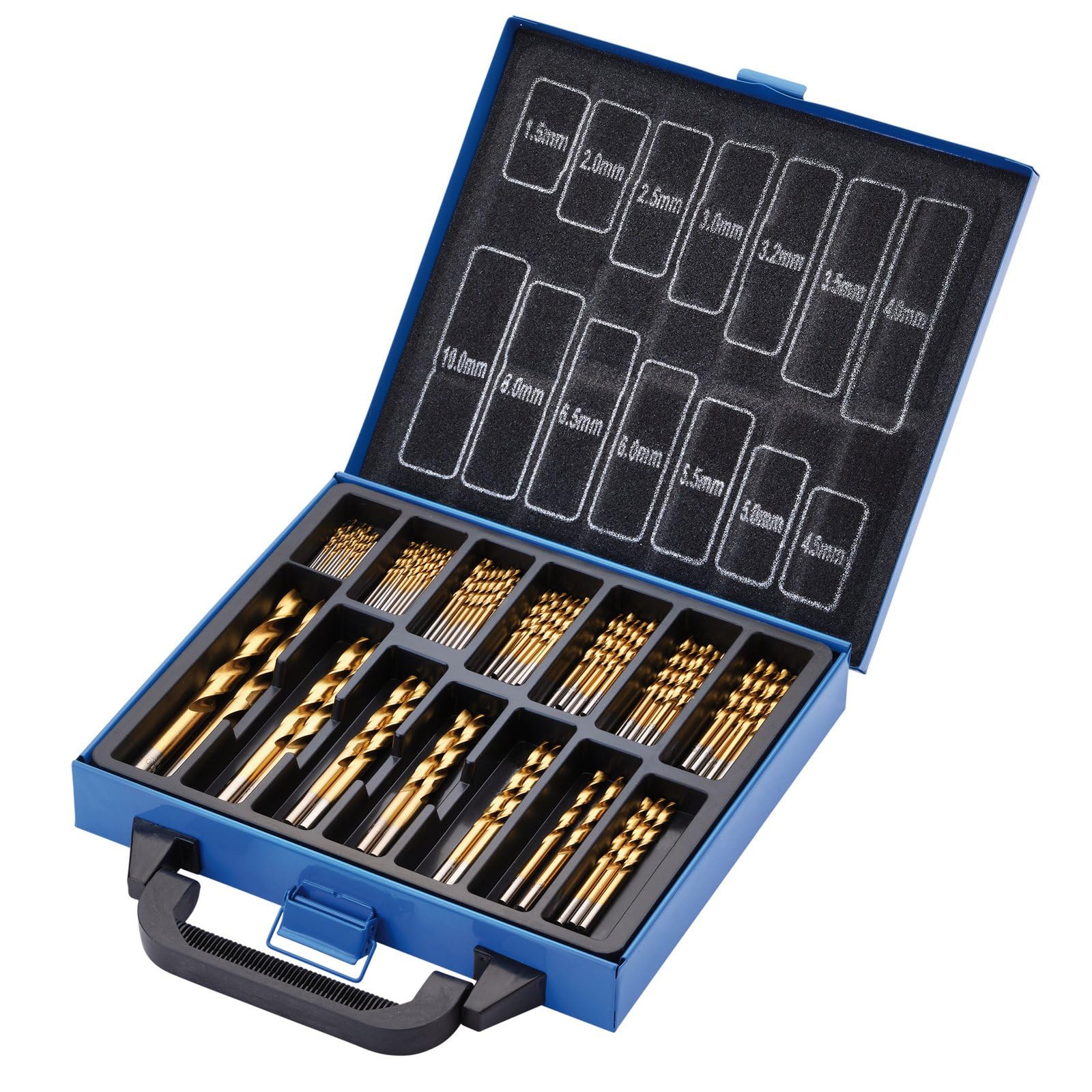 Draper 99pcs HSS Titanium Nitride Coated Drill Bit Set 1.5-10.0mm - 08887 - for Steel, Non-Ferrous Metals, Wood and Hard Plastic