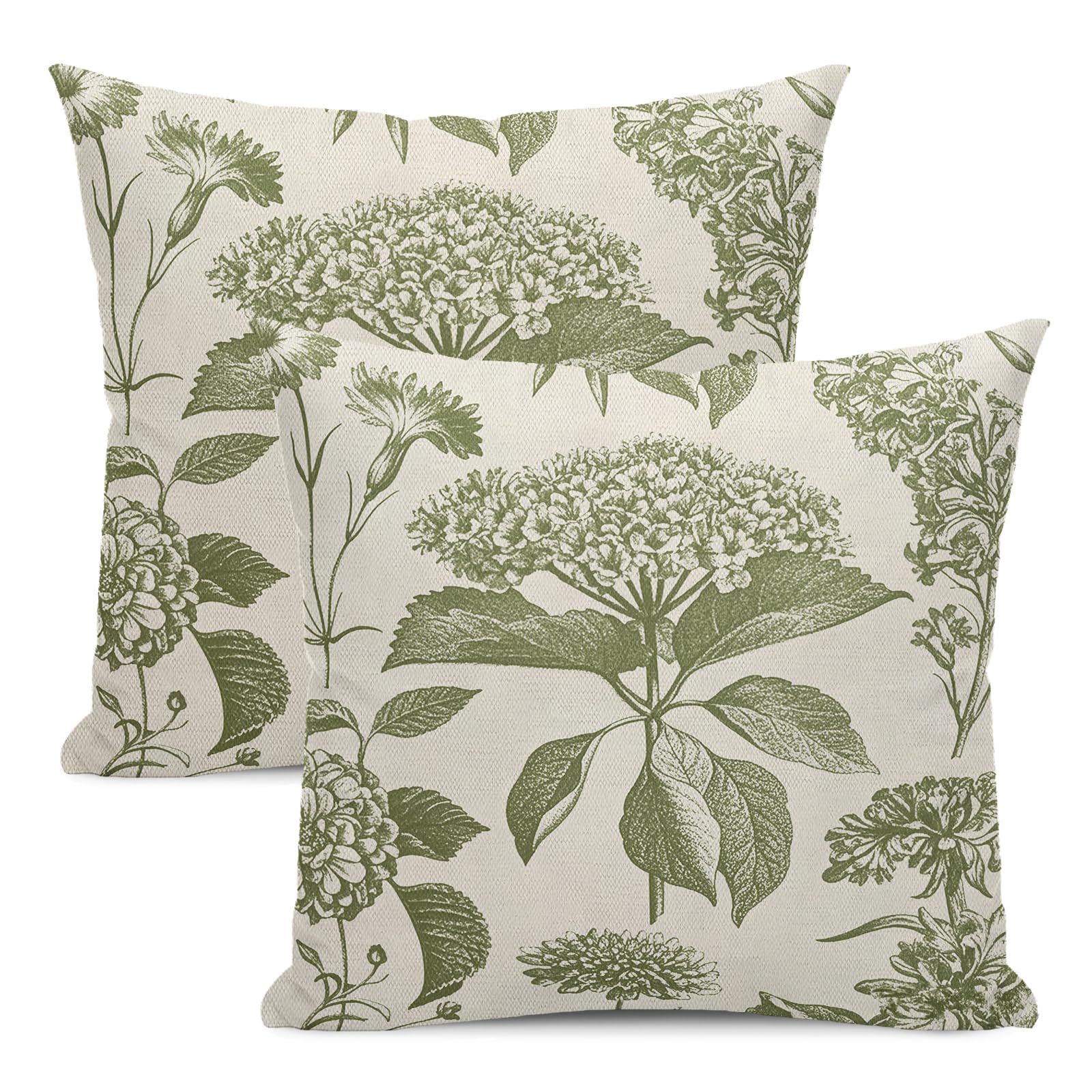 Yxuiyal Floral Pillow Covers 22x22 Set of 2 Vintage Sage Green Hydrangea Herbs Botanical Throw Pillow Cover Outdoor Decoration Boho Flower Pillowcase Farmhouse Decorative Cushion Case for Couch Sofa