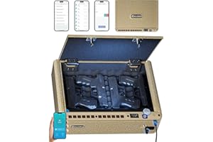 BILLCONCH Smart Gun Safe with Security Cable - Biometric Gun Safe for Handgun 4 Ways Quick Access with Fingerprint/Keypad/Key/APP Lock for Bedside Home Car with LCD/Voice Guide - Limited Gold