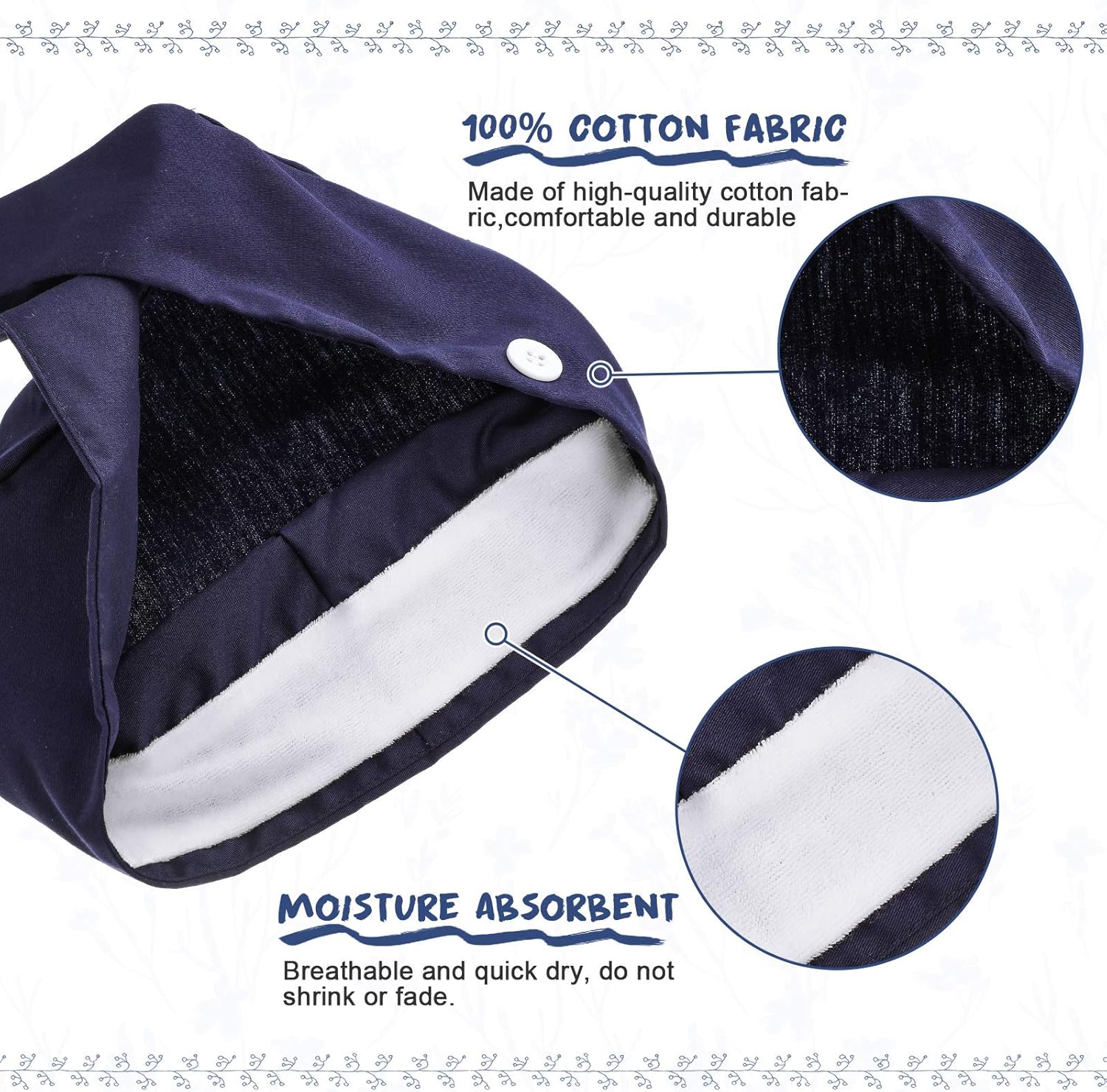 Geyoga 6 Pieces Bouffant Hat Printed Working Cap with Buttons and Sweatband Adjustable Tie Back Hat for Women Men: Clothing
