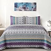 WONGS BEDDING Boho Quilt Set Twin Size, Purple Bohemian 2 Pieces Quilt Sets, Lightweight Bedspread Coverlet Bedding Set for All Season (86"x68")