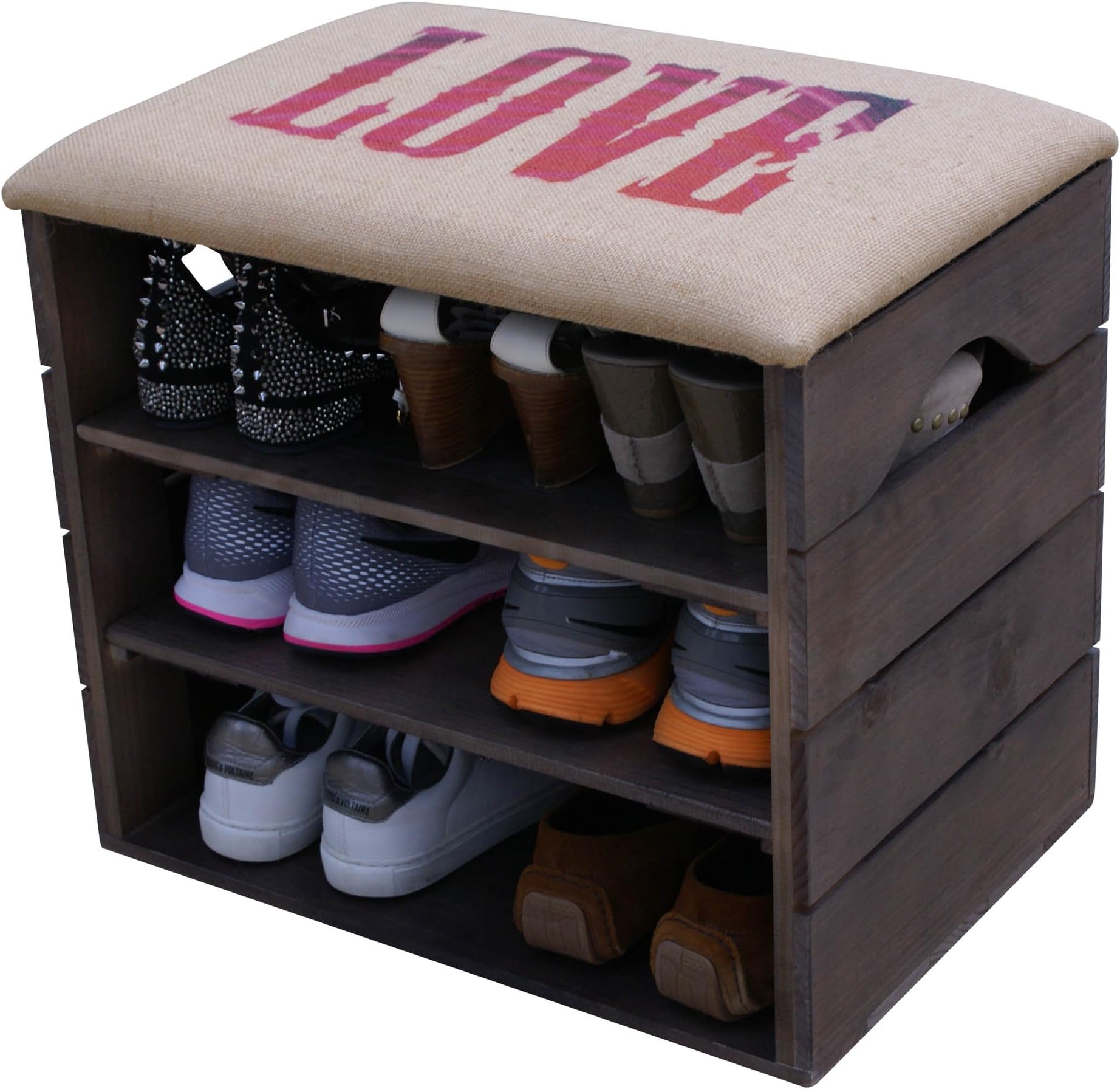 LIZA Shoes Bench (TAUPE) - Premium Vintage Wooden Shoes Organiser, Storage, Cabinet, Holder Bench with Soft Seat Cushion for Entryway, Hallway. Solid Nordic Wood (Love)