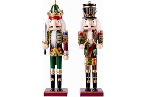 THE TWIDDLERS 2 Pack 12 Inch Wooden Nutcracker Christmas Decor King & Soldier (Green) Decorative Christmas Nutcracker Figures, Nutcracker Christmas Decorations, Cascanueces de Navidad in Gift Box