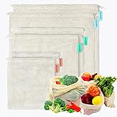 Produce Bags Reusable Washable - Vegetable Bags, Grocery Bags, Cotton Mesh Bags, Produce Storage Bags, See Through Tare Weight Bulk Drawstring Net Bags for Veggies and Fruits (6 Pack,2S/2M/2L)