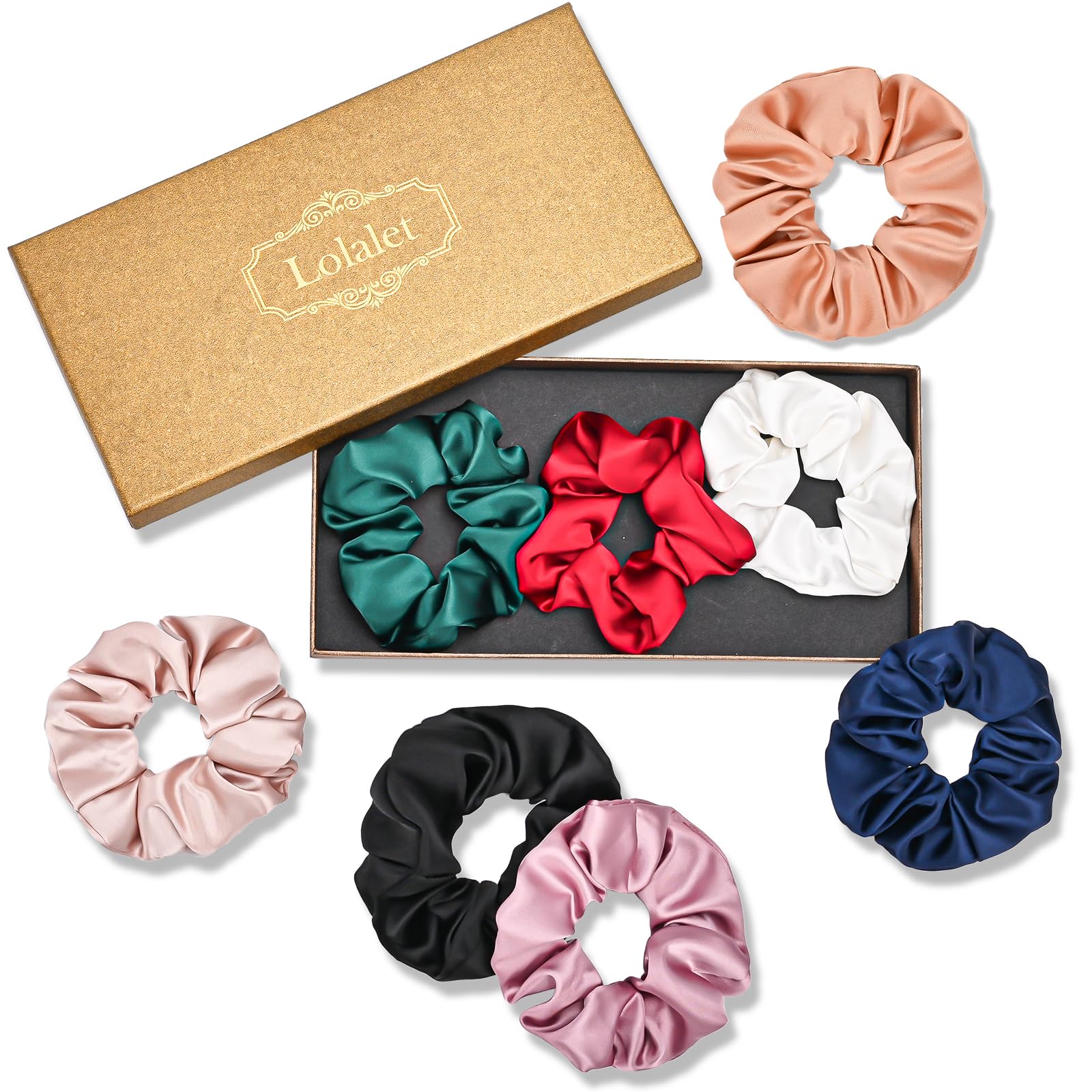 Lolalet Hair Scrunchies Satin Scrunchies for Women, Soft Hair Ties Scrunchy Cute Ponytail Holder Hair Accessories with Elastic Hair Bands for Girls Thick Thin Curly Hair -8 Pack, Style G — image 1