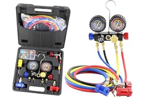 ACTECmax R1234yf R134a Manifold Gauge Set 4 Valve Manifold Gauge Compatible with R1234yf R134A Refrigerants with 4 Way Hoses 