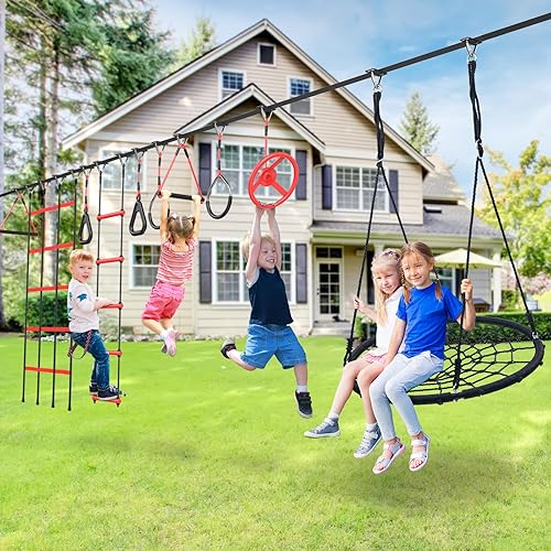 Hapfan 50 ft Ninja Warrior Obstacle Course for Kids with Tree
