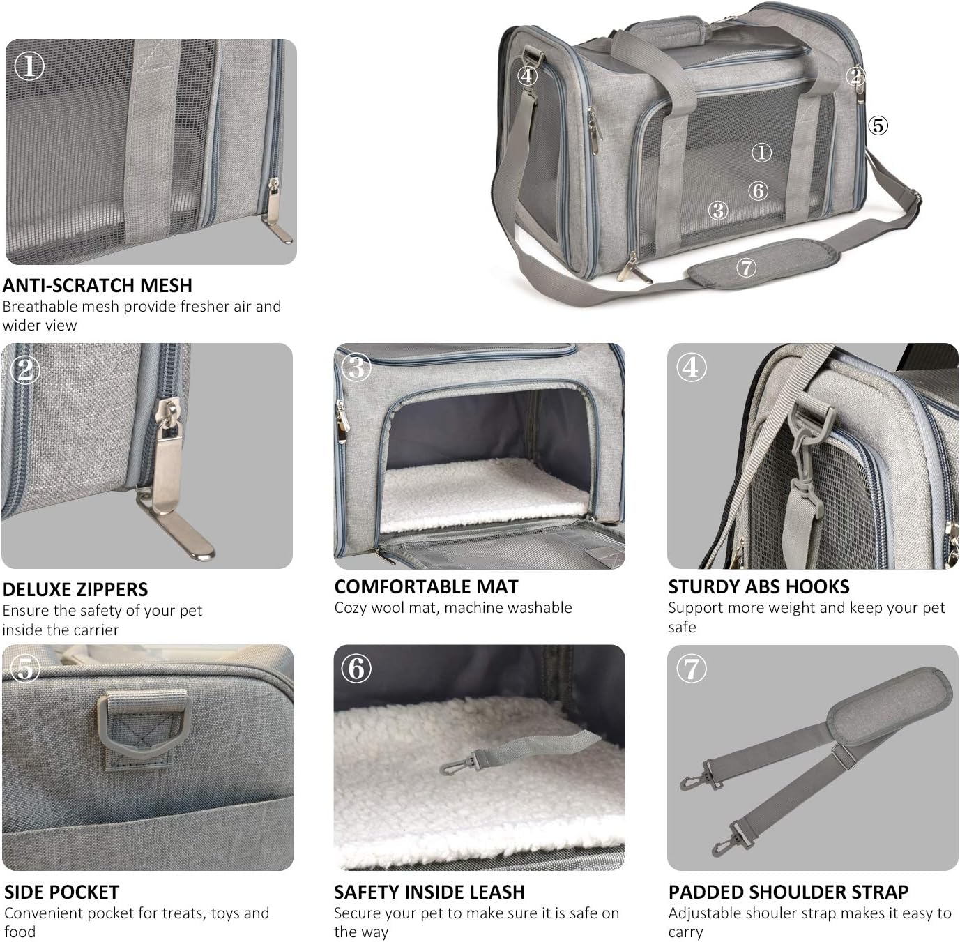 Henkelion Cat Carriers Dog Carrier Pet Carrier for Small Medium Cats Dogs Puppies up to 15 Lbs, TSA Airline Approved Small Dog Carrier Soft Sided, Collapsible Waterproof Travel Puppy Carrier - Grey : Pet Supplies