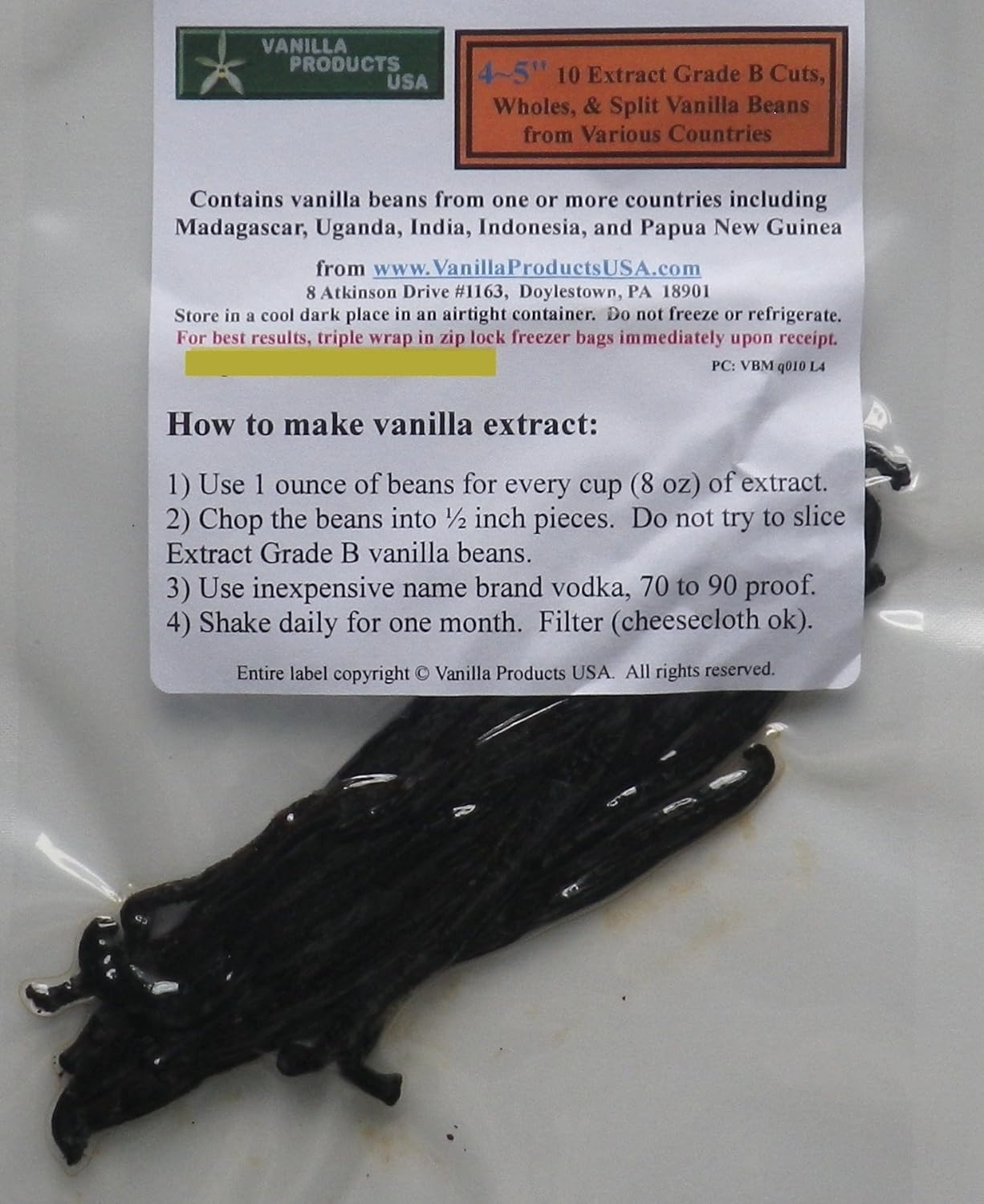 Vanilla Products USA 10 Extract Grade B Vanilla Beans 4~5 inches (12~14 cm)