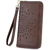 APHISON Wallet Women Large Capacity Clutch Purse For Ladies Card Holder RFID Wristlet Phone Zipper Coin Travel Pocket