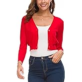 EXCHIC Women's Bolero Shrug 3/4 Sleeve Lightweight Knit Cropped Cardigan Open Front Sweater for Dresses