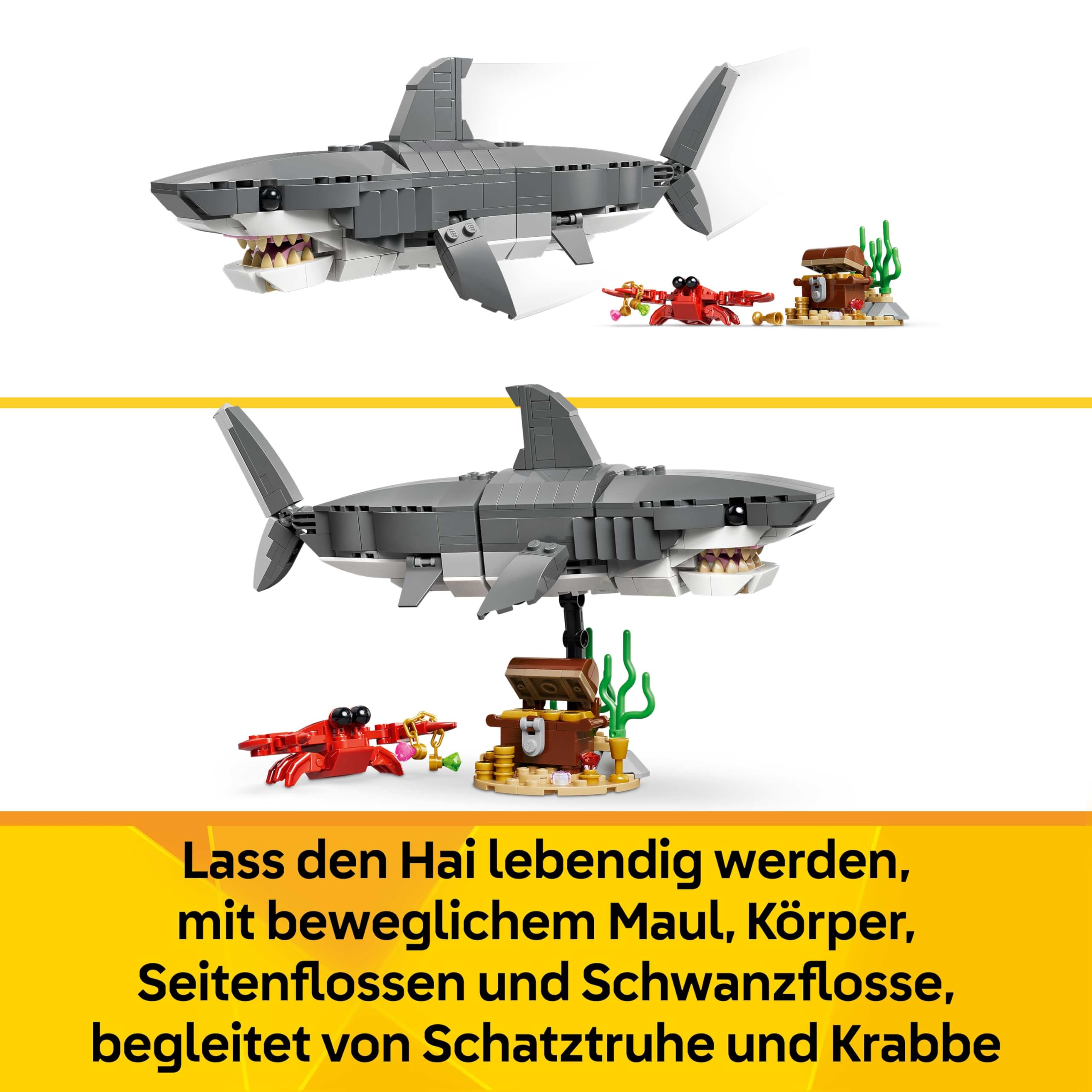 LEGO Creator 3-in-1-Set Wilder Hai mit Schatztruhe - Kreatives Spielzeug & Konstruktionsspielzeug - Meerestiere Bauset mit Hai Figur - Geschenk für Kinder ab 8 Jahren mit 3 Bauoptionen - 31381 4