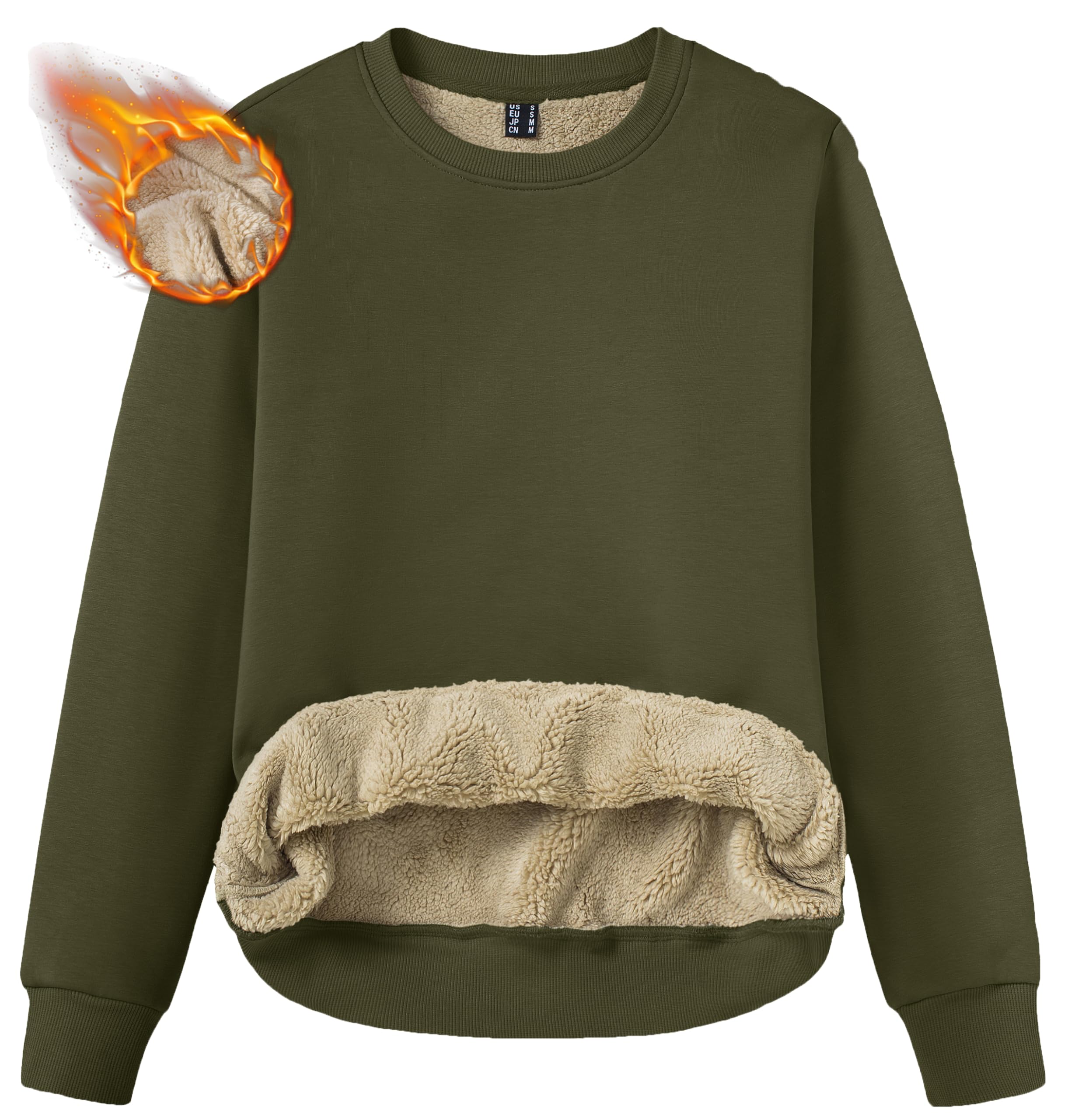 TACVASEN Women's Crewneck Sweatshirts Fleece Lined Sherpa Pullover Winter Shirts Warm Sweaters Army Green, M Image