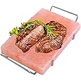Spantik Professional Salt Block Set with Steel Tray 12" x 8" x 1.5" Himalayan Cooking Plate for Grilling, Cooking, Serving, 100% Pure Natural Food Grade Salt Stone Unique Gifts for Barbecue Smoker