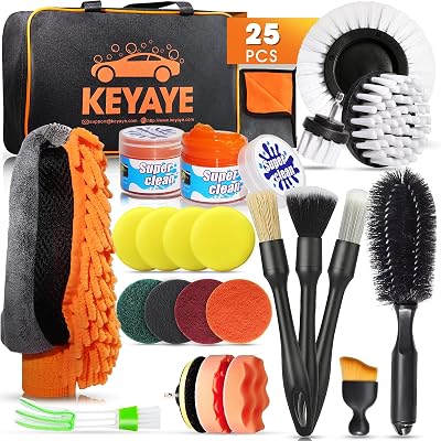 KEYAYE 25 Pcs Car Cleaning Kit Ultra-Soft Detailing Brushes Megkit
