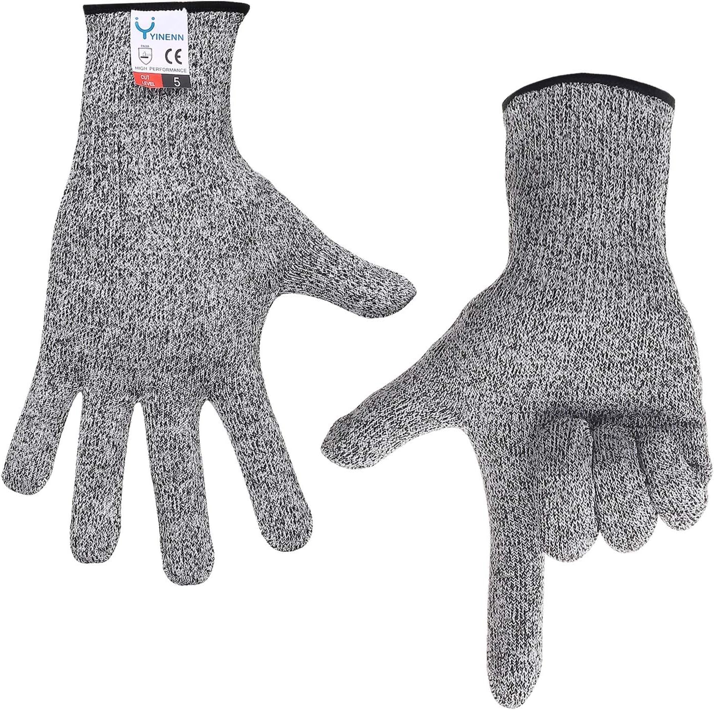 YINENN 2 Pairs ( 4 Gloves ) Cut Resistant Gloves Food Grade Level 5 Hand Protection, Kitchen Cut Gloves for Oyster Shucking, Fish Fillet Processing, Mandolin Slicing, Meat Cutting, Wood Carving-(Medium) - - 
