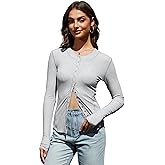 Homepeaz Cardigan For Women Lightweight Snap Button Down Shirts Ribbed Knit Long Sleeve Tops Crewneck Slim Fit Y2K Going Out Tops