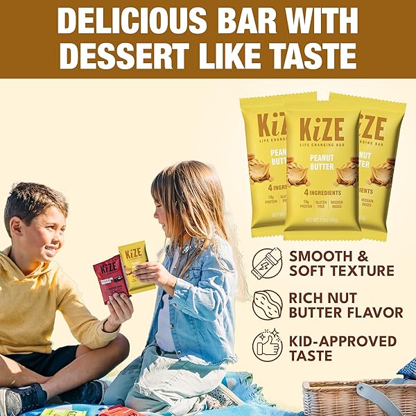 KIZE ENERGY BARS – PEANUT BUTTER – GLUTEN FREE, NON-GMO, AND HIGH PROTEIN MEAL REPLACEMENT ENERGY BARS, CLEAN AND SIMPLE FOOD INGREDIENTS – 10G HIGH PROTEIN SNACKS, (10 COUNT)