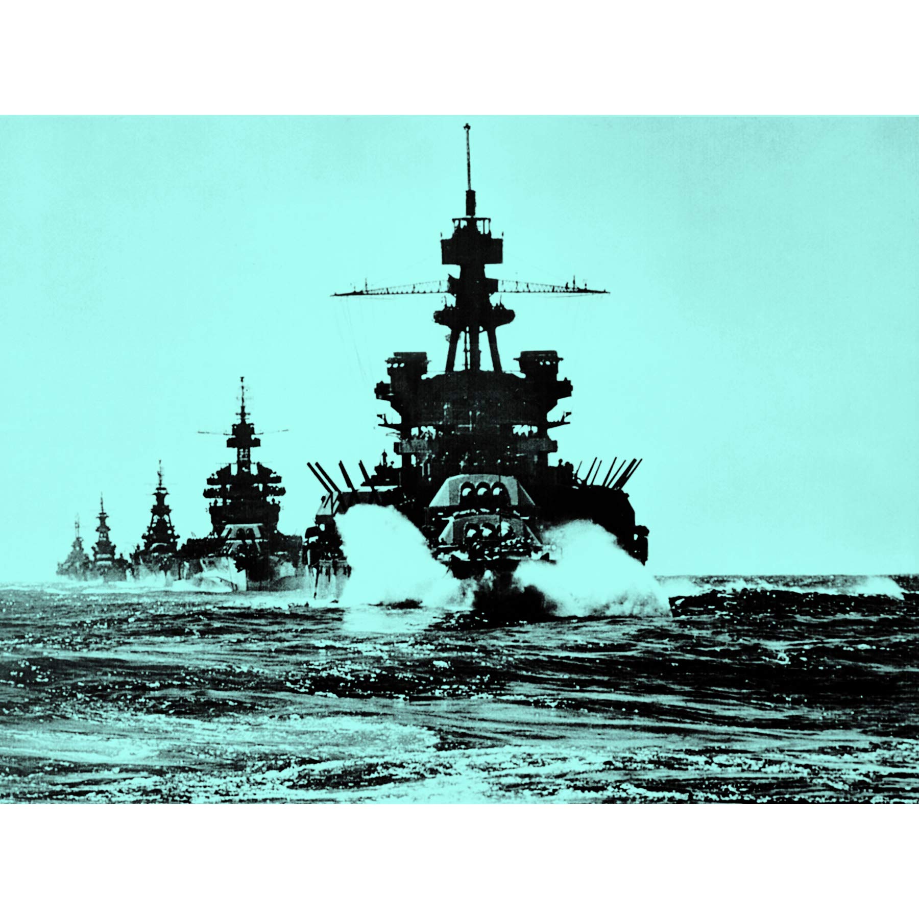 USS Navy WWII War Battleships Blue Premium Wall Art Canvas Print 18X24 Inch