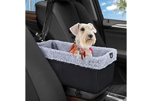 WENRENER Dog Car Seat for Small Dogs, Center Console Dog Car Seat with Metal Frame & Double Protection Seat Belts, Pet Booster Seat with Safety Leash and Storage Pocket for Pets Dogs Cats, Black