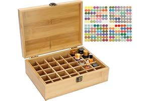 Pure Vie Essential Oil Bamboo Storage Box Travel Display Presentation, Holds 35 Bottles for 5, 10, 15ml - Aromatherapy Organizer Nail Polish Fragrance Container #1 - Keep Your Oils Safe & Space Saver