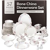 Joseph Sedgh Collection Romantic Bloom Bone China Dinnerware Set, 57-Piece | Service for 8, Premium Ash Bone China, Dishwasher Safe