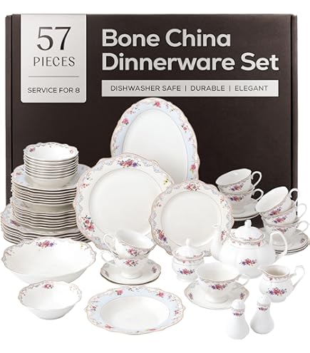 Amazon.com | 57Piece Dinnerware Set-Bone China Service For 8