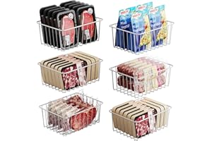 iSPECLE Upright Freezer Organizer Bins - 6 Pack Small Stand Up Freezer Baskets for 13 cu.ft Freezer, Get Food Easily, Freeze Efficiently with Air Circulation Stop Food Fall out from Freezer, White