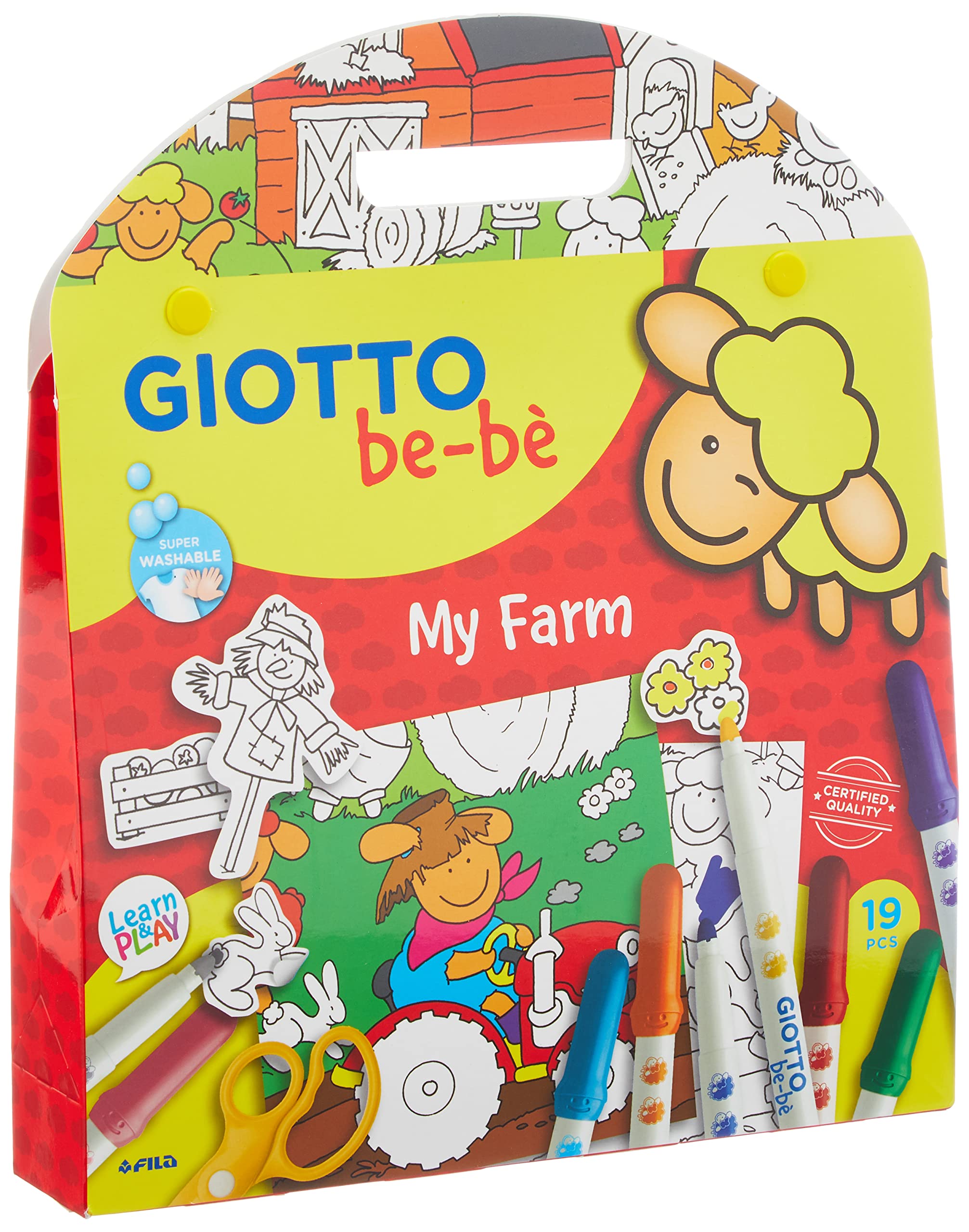 GIOTTO be-bè My be-bè Farm Kids Complete Colouring Set, Felt-Tip Pens, Stickers, For Children and Schools