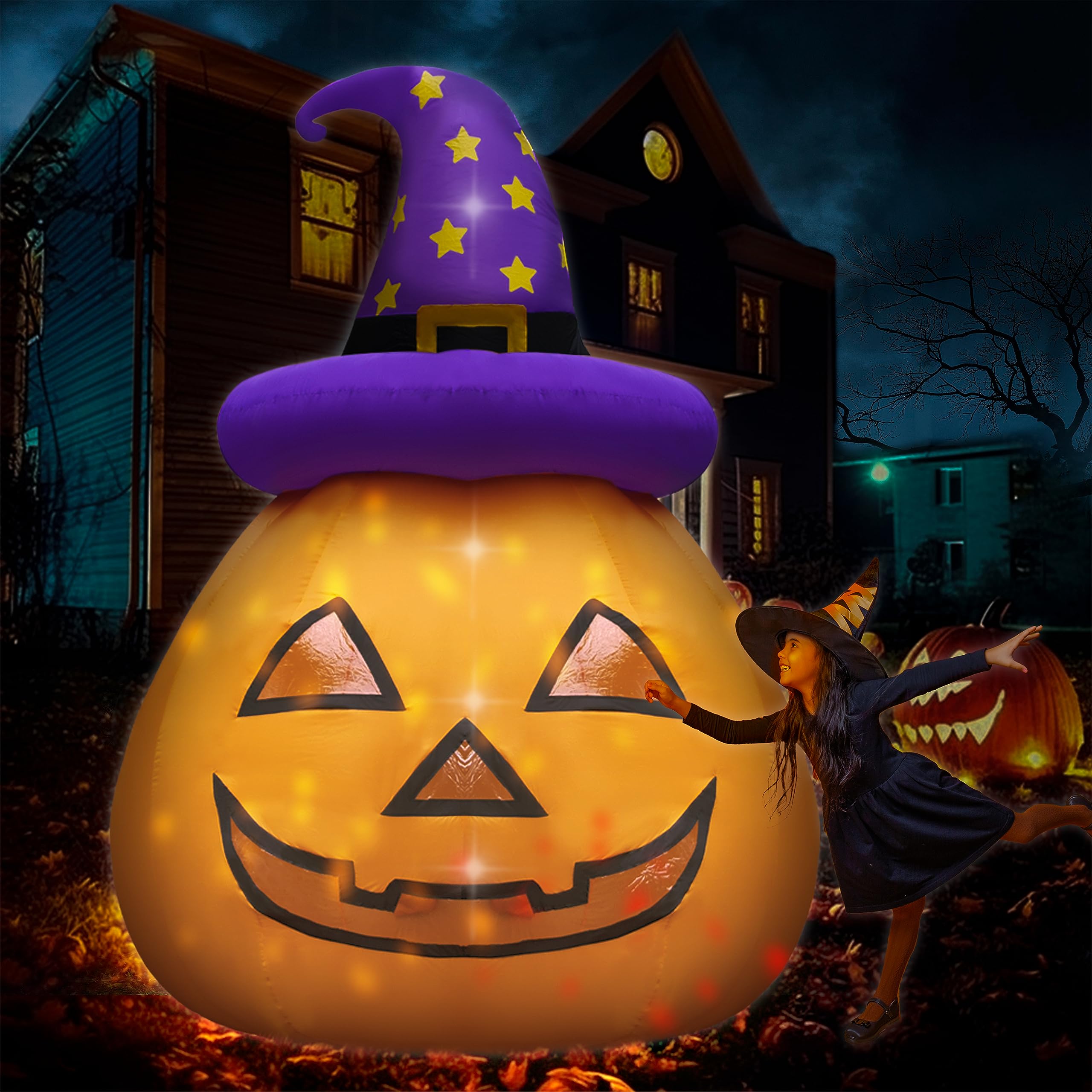 Photo 1 of 8FT Giant Halloween Inflatables Large Pumpkin with Interior Space for Play Blowup Yard Decor with LED Lights Lighted Lawn Outdoor Game Holiday Decorations