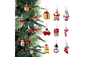 9Pcs/Set Vintage Christmas Ornaments, Cute Glass Mini Christmas Ornaments Gingerbread Santa Snowman House Car Pendants for Xm