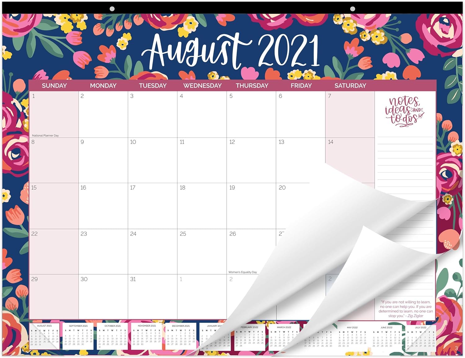 bloom daily planners 2021-2022 Academic Year Desk/Wall Calendar - 21" x 16" Large Monthly Organizer Pad (August 2021 - July 2022) Hanging or Desktop Blotter - Vintage Floral : Office Products