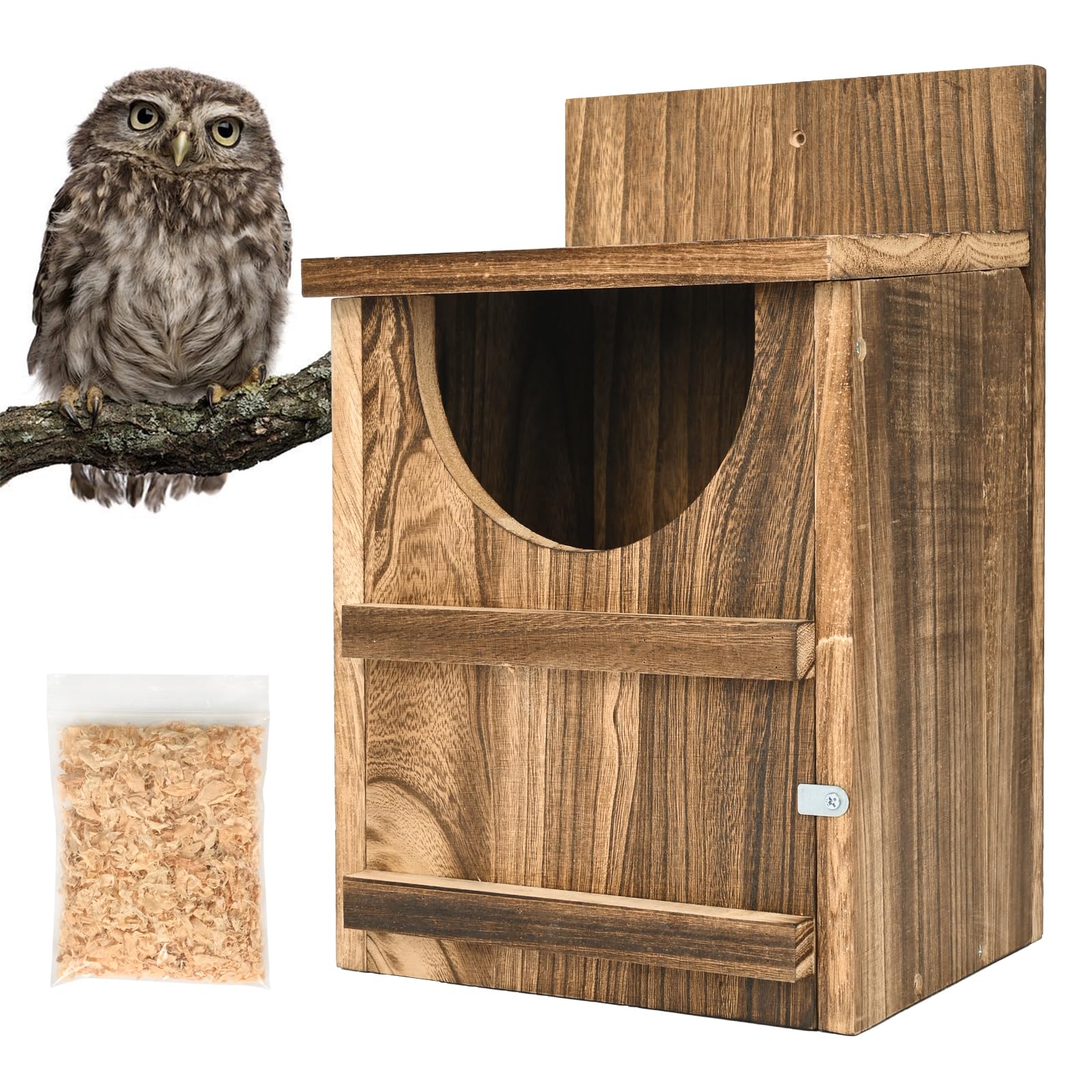 Photo 1 of Screech Owl House Handcrafted Cedar Wood Bird House - Large 9x7.5x15 Inch Outdoor Owl Box with Circular Opening, Natural Wooden Birdhouse for Garden & Backyard Wildlife Habitat Hanging