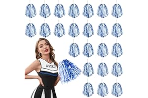DILIBRA 24 Pcs Metallic Cheerleading Pom Poms for Kids, Cheerleaders Cheer Pom Poms with Baton Handle, Cheering Squad Hand Flower for Adults Team Spirit Sports Game Dancing Party