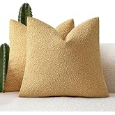 Foindtower Decorative Textured Boucle Throw Pillow Cover 20x20 Light Yellow | Pack of 2 Accent Solid Pillow Cases,Modern Cozy Soft Cushion Case,Neutral Home Decor for Couch Chair Sofa Bedroom Living Room