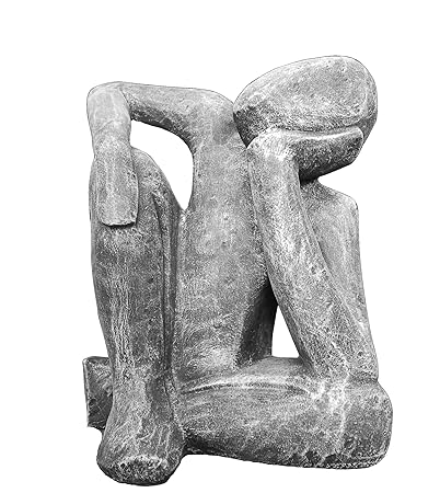 Tiefes Kunsthandwerk Steinfigur Träumer in Schiefergrau, abstrakte Deko-Figur für Haus und Garten, moderne Statue als Garten-