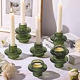 Green Taper Glass Candlestick Holders Tealight Candle Holders for Table Centerpieces, Wedding Decor and Dinner Party (8 Pcs, Green)