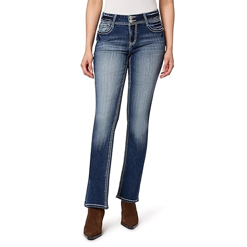 WallFlower Women's Luscious Curvy Bootcut Mid-Rise Bling Insta Stretch Juniors Jeans (Standard and Plus), Jillian, 15