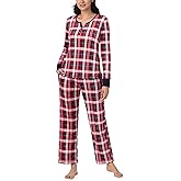 Nautica Pajamas for Women Set, Long Sleeve Henley Pajama Shirt & Pants, Warm Winter Fleece Sleepwear Lounge PJ Sets for Women