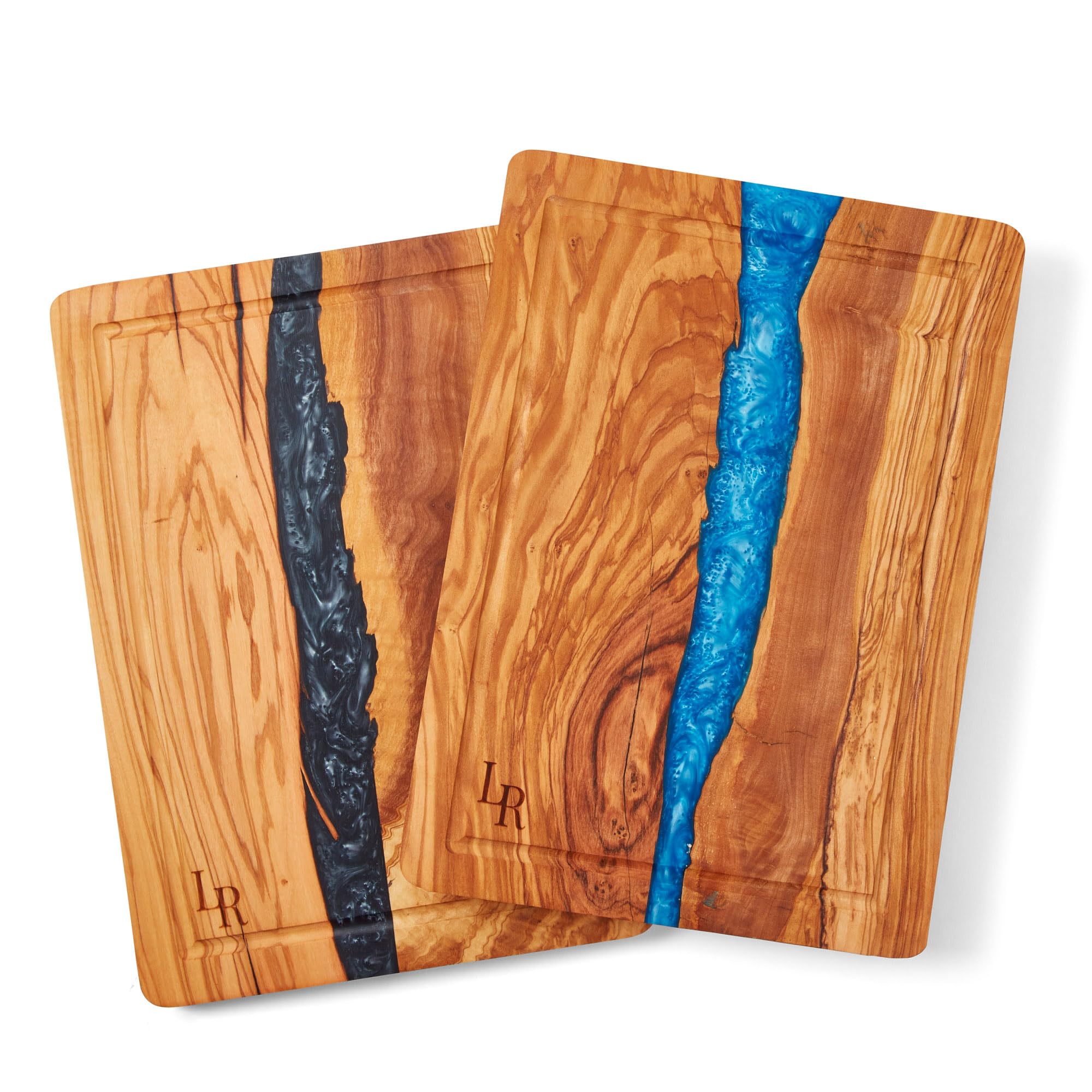 Lux Resin - Premium Olive Wood Chopping Board, Cutting Board with Resin, Large Chopping Board (35 x 25 x 2cm), Wooden Serving Board, Pre-Oiled, Cutting Board for Kitchen (Blue)
