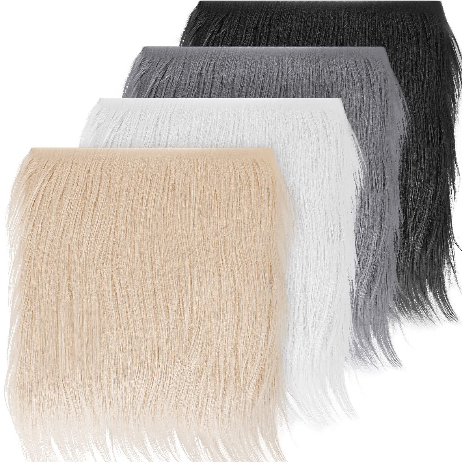 Tatuo 4 Pcs Faux Fur for Craft 10 x 10 Inch Fur Fabric Square Shaggy Fake Fox Patches Fabric Cuts Chair Cover Seat Cushion Pad for DIY(Khaki, White, Black, Gray,4 Pcs)