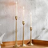Gold Taper Candle Holders Set of 3, Heavy Candlestick Holders Decorative Candle Stand for Table Centerpiece, Cast Iron Candle Stick Holder Decor
