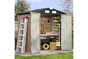 Aoxun 6.2x4 FT Shed Outdoor Storage Shed with Lockable Doors & Slooping Roof Metal Garden Tool Shed for Backyard, Patio, Poolside (Brown)