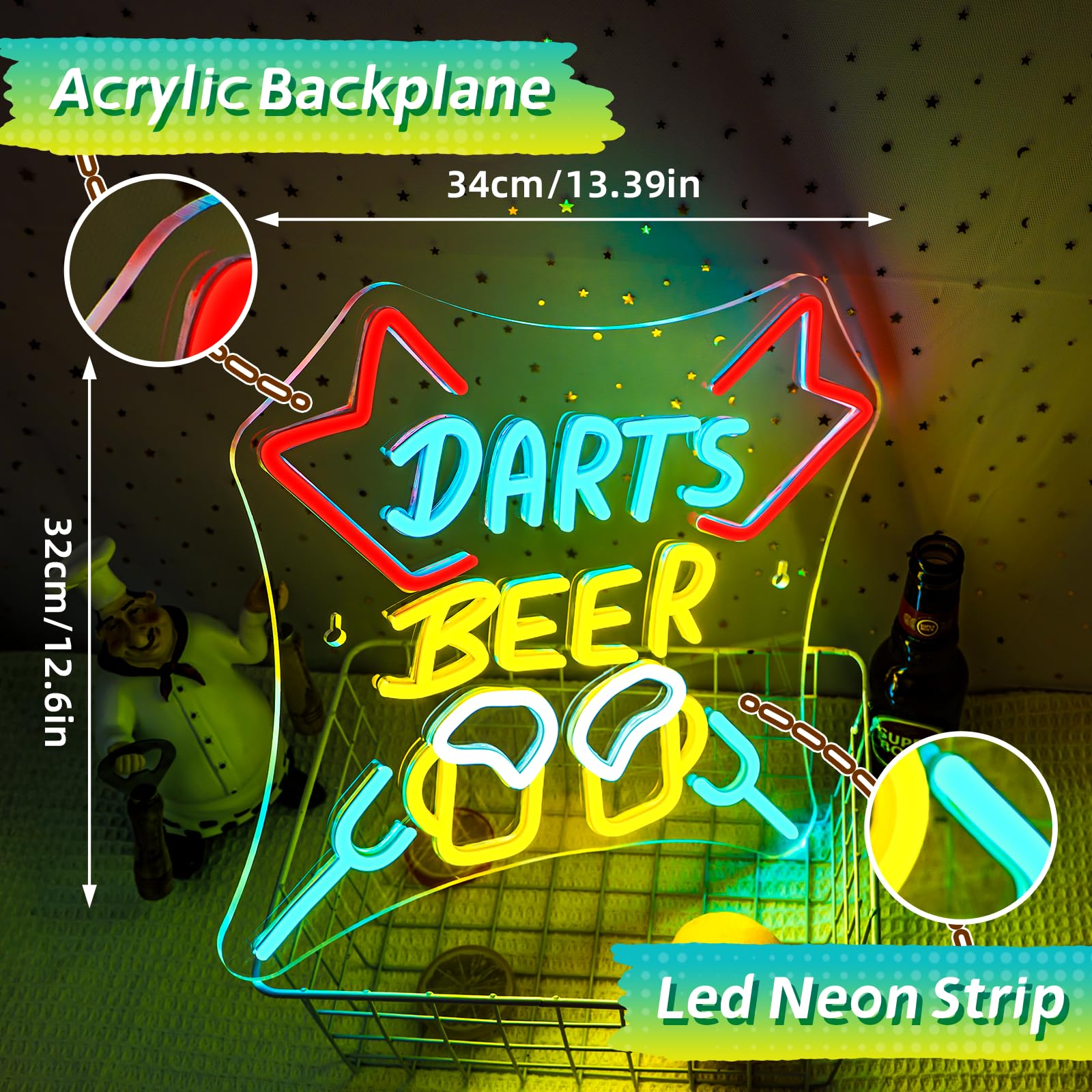 SIGNSHIP Dart Neon Schild Dimmbar Darts Bar Led Schild USB Schnittstelle Dart Neon Sign Darts Game Led Schild für Wand,Leuchtreklame für Spielzimmer Kneipe Heim Bar Club Männerhöhle Party Dekor 4